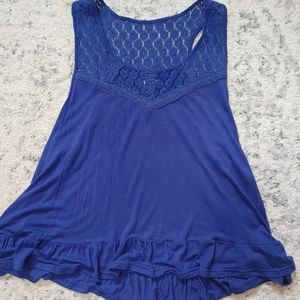 Blue Tank top lace panel Large